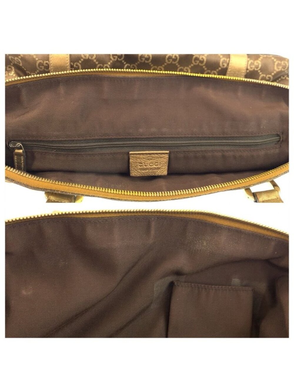 Gucci Abbey Gold Brown GG Canvas Leather Tote Shoulder - Picture 6 of 9